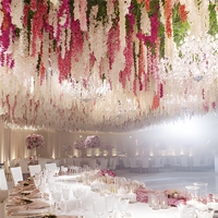 Dekorasi Pernikahan Warna Putih Champagne F-1405, Hiasan Gantung Sutra Buatan 2m, Untaian Bunga Wisteria Hydrangea