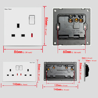 Prise murale électrique élégante en alliage d'aluminium blanc mat, 4 prises universelles industrielles UK 13/16A, IP20, avec bouton lumineux