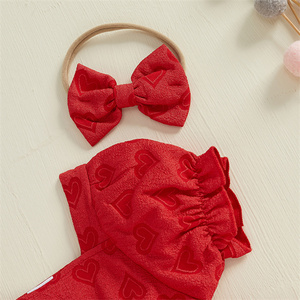 Vestido <span class=keywords><strong>de</strong></span> verano para recién nacido, Manga corta abullonada, cuello cuadrado, patrón <span class=keywords><strong>de</strong></span> corazón, lazo, mameluco para niña - Product Image 3