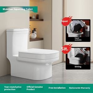 โถชักโครกใช้ได้สองแบบนั่งหรือนั่งยองเซรามิกแบบชิ้นเดียว & ห้องน้ำแบบนั่งลงโดยไม่ต้องใช้กาลักน้ำปรับปรุงใหม่ - Product Image 2