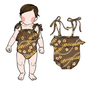 Ga-16 Stock Baby Hawaii Pelele de encaje de doble capa para niñas, estampado, de algodón/fibra de bambú, talla grande, tejido, con tirantes ajustables tipo halter - Product Image 5