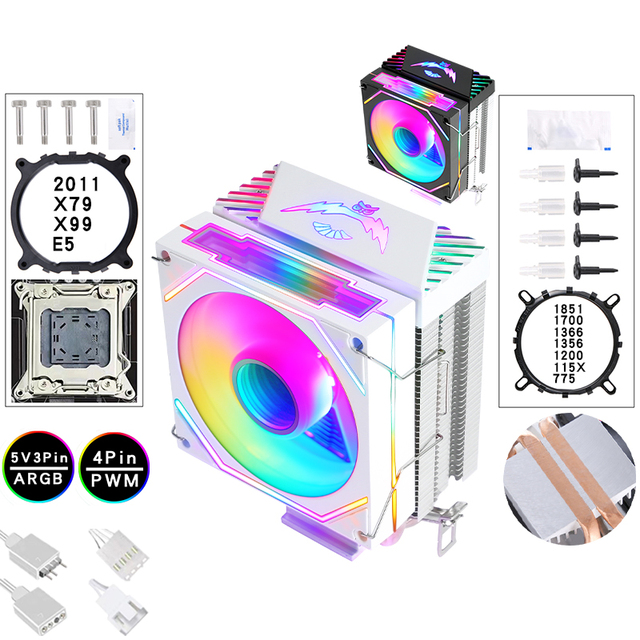 QiuzAim Cost-effective 90mm Fan 1700/2011 B85 Air CPU Cooler for AM4 CPUs E5 Computer ARGB Tower 2 Copper Heat Tube X79 Cooling
