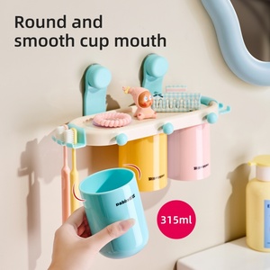 Support OEM Home Use 4/3/2-Person Family Plastic Continuous <b>Suction</b> Cup <b>Toothbrush</b> Cup Wall-mounted Toothpaste <b>Holder</b> - Product Image 6