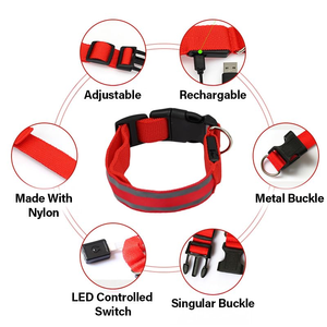 Rechargeable LED Glowing <b>Dog</b> <b>Collar</b> Reflective Adjustable Striped Luminous Pet <b>Collar</b> for Night Safety High Visibility - Product Image 3