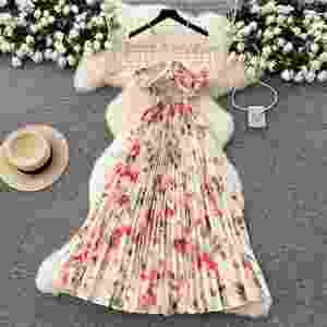Summer <b>Roman</b> Halter Pleated Midi <b>Dress</b> for Women Empire Printed Hollow Out Lace Draped Woven Party <b>Dress</b> - Product Image 4