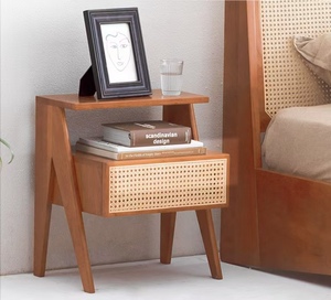 Table de <span class=keywords><strong>nuit</strong></span> en bois imiter la table de <span class=keywords><strong>nuit</strong></span> de conception de rotin avec la table d'appoint de lit de tiroir - Product Image 2