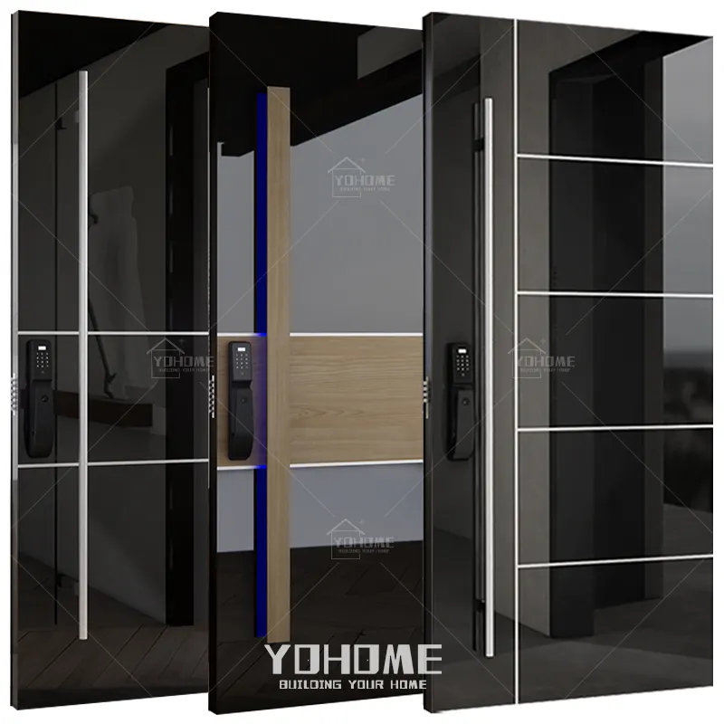 चीनी स्रोत निर्माता काला बाहरी इस्पात सुरक्षा द्वार बाहरी दरवाजा स्टील फ्रेम स्टेनलेस स्टील मुख्य दरवाजा डिजाइन के साथ