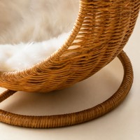 Lit pour chat en rotin naturel artisanal, nid sphérique pour animaux de compagnie avec coussin lavable, maison de luxe en rotin pour chats et petits chiens