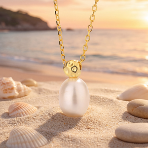 Freshwater Pearl Necklace <b>Copper</b> Jewelry Gold Plated Oval Pearl Pendant Necklace for Women Elegant Gift - Product Image 4