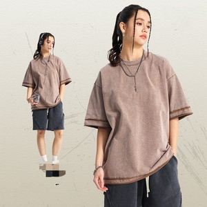 T-shirt en coton 100% de haute qualité, coupe classique, tricoté, délavé à l'acide, décontracté, impression de logo personnalisée pour hommes, vente en gros - Product Image 5