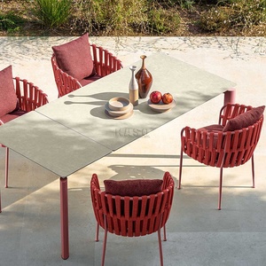 Comedor de aluminio Patio moderno Hotel Seccional de madera de teca <span class=keywords><strong>Bistro</strong></span> restaurante silla conjunto de ratán cuerda al aire libre Muebles de Jardín conjunto - Product Image 3