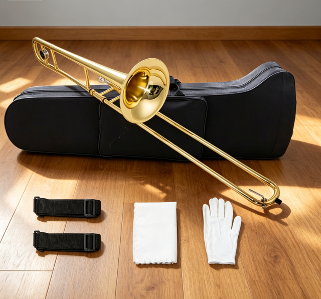 Alto Trombone Gold Lacquered Professional Wind Instrument for Stage Performance