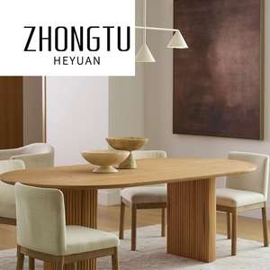 Nouveau style nordique Oblong Naturel <span class=keywords><strong>Ellington</strong></span> Piédestal Ovale Table À Manger Chaise Ensemble 4 6 Places Moderne En Bois Établi Personnalisé - Product Image 3