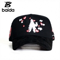 Casquettes de baseball personnalisées G5 Thirty-one 5 panneaux en Dobby suède avec broderie vieillie Fleur et Squelette