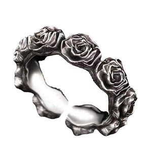 Anello Apribile Retrò Anticato <span class=keywords><strong>Argento</strong></span> Nero <span class=keywords><strong>Cavaliere</strong></span> Rosa per Uomo Donna, Anelli Regolabili a Fiore, Gioielli - Product Image 4