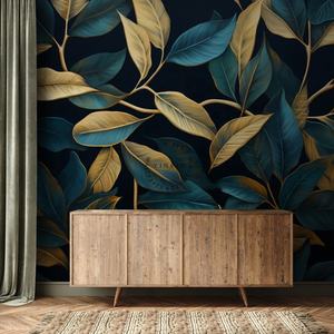 Feuilles bleues dorées papiers peints décor <span class=keywords><strong>papier</strong></span> <span class=keywords><strong>peint</strong></span> mur salon 3d - Product Image 2