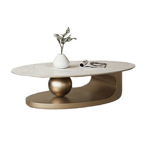Lumière de luxe de haute qualité marbre haut en acier inoxydable cadre salon meubles <span class=keywords><strong>prix</strong></span> de gros ovale doré Centre Table basse - Product Image 1