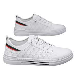 Baskets décontractées à lacets pour hommes 2025 – Chaussures de marche plates en PU respirant, style blanc, très tendance - Product Image 1