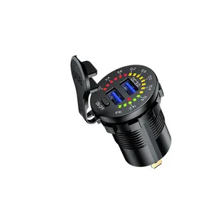 QC3.0 USB-Auto ladegerät Wasserdichtes 18-W-USB-Steckdosen-Schnellladen mit LED-Voltmeter EIN AUS-Schalter Stromkabel