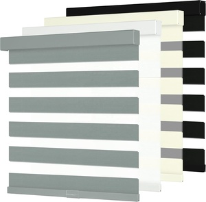 Stores à rouleau zébrés sans fil à double couche et à arrêt libre Jour et nuit Stores à rouleau intégrés pour rideaux transparents Technique unie - Product Image 1