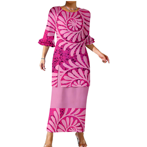 Nuovo Design Personalizzato: Abito a Due Pezzi con Spacco per Donna, Top e Gonna, Stile Samoano Puletasi, Abito Polinesiano con Maniche a Doppio Strato - Product Image 1