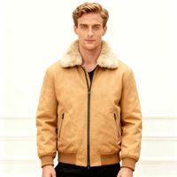 Blouson Bomber Polaire Homme Personnalisé Multi-tailles Coupe-Vent Décontracté Hiver Streetwear Beige à Col Rabattu et Bouton Unique