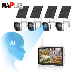 MAPLAN Solar 2022 Kit NVR 4 8 Channel Murah dengan Monitor LCD 1080P 4MP IP66 CCTV NVR H.265 Kamera IP Keamanan Wifi Nirkabel