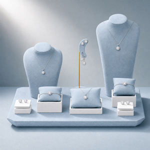 Zebopak Dusty Blue Velvet Jewelry Store Counter Display Set with <b>Necklace</b> Bust Earring Stand Bracelet Pillow <b>Ring</b> Supplier - Product Image 1