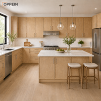 Armoires de cuisine OPPEIN en chêne blanc naturel, style Shaker fin, prêtes à assembler (RTA), en kit, pour projets d'appartements