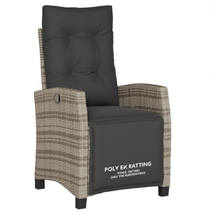 Chaise de patio inclinable en polyrotin avec repose-pieds, mobilier de jardin extérieur, design moderne et contemporain, revêtement gris - Product Image 1