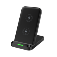 Support de charge sans fil 2-en-1 15W à double bobine pour téléphone et écouteurs, chargeur portrait/landscape pour bureau, chevet et bureau