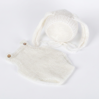 Ensemble bonnet et couche en mohair tricoté pour chien, accessoires de photographie nouveau-né, barboteuse extensible au crochet, accessoires de studio photo
