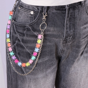 Cadena de cintura con bolas de colores, aleación de zinc, unisex, estilo hip hop urbano, cadena para pantalones, uso diario, decoración de doble anillo - Product Image 3