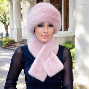 Winter Scarf Mongolian Plush <b>Hat</b> Women's Thickened Warm Fashion Face Small Mink Hair Windproof Suit Jacquard Button - Product Image 4
