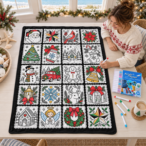 Couverture à colorier DIY de Noël, lavable et réutilisable, en flanelle, pour peinture familiale, motif personnalisé, cadeau pour enfants - Product Image 3