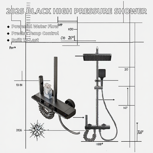 Robinet de douche thermostatique à double poignée en aluminium, jet de pluie, pulvérisation haute pression pour usage hôtelier - Finition polie en acier inoxydable - Product Image 2