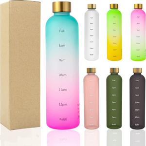 Lusso personalizzato 32Oz 700Ml 1L trasparente alta borosilicato bottiglia d'acqua motivazione con coperchio in metallo - Product Image 6