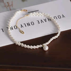 <strong>Necklace</strong> Gold Plated Imitation Pearl Double Strand Pendant <strong>Choker</strong> Hypoallergenic Wedding Bridal Party Gift For Her Wholesale - Product Image 2