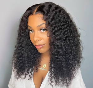 批发黑色精灵卷发假发，全密度300%，雷米越南发，蕾丝前额假发，透明蕾丝底，漂白结 - Product Image 4