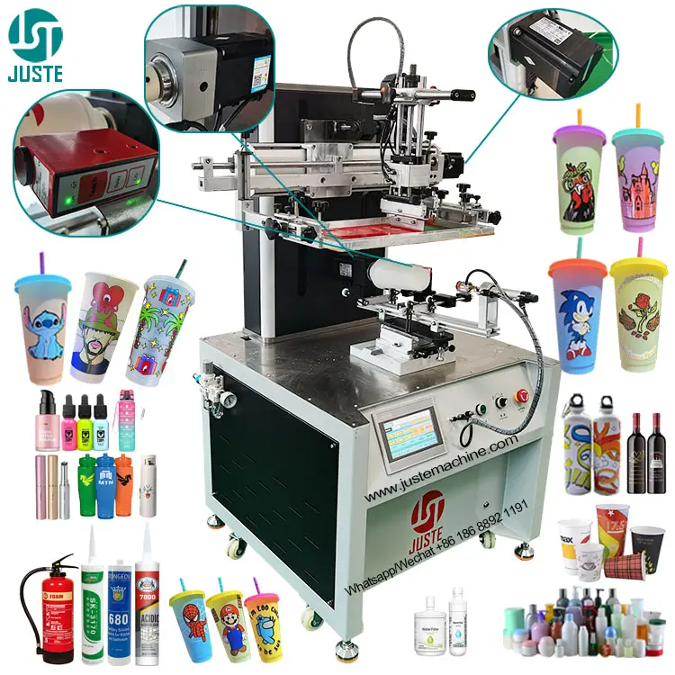 Round Bottle Silk Screen Printing Machine Screen Printers For Cosmetic Glass Plastic Tube Water Paper Coffee Cup