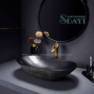 SDAYI-lavabo ovalado de estilo moderno para baño, encimera de tocador de cerámica hecha a mano, color negro, de lujo, gran oferta - Product Image 2