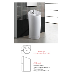 Lavabo de Baño de Cerámica Redondo con Pedestal, Lavabo de Pie - Product Image 3