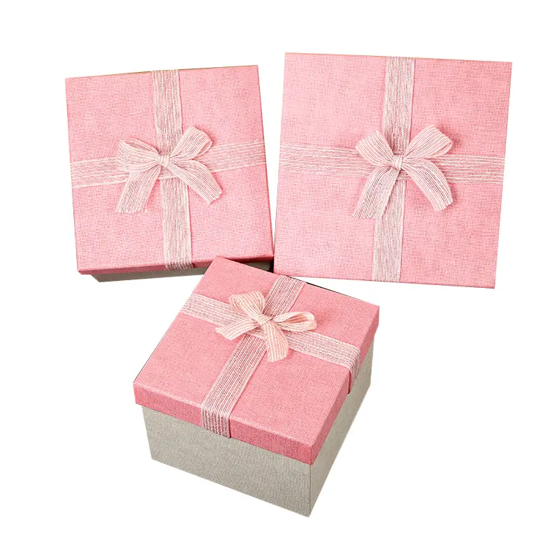 Pink Bow Gift Box Square Creative Packaging For Girls To Grow Birthday Paper Box Empty With Bow