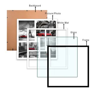 4 отверстия декоративная Черная деревянная настенная картинка фотоколлаж рамка с белым ковриком