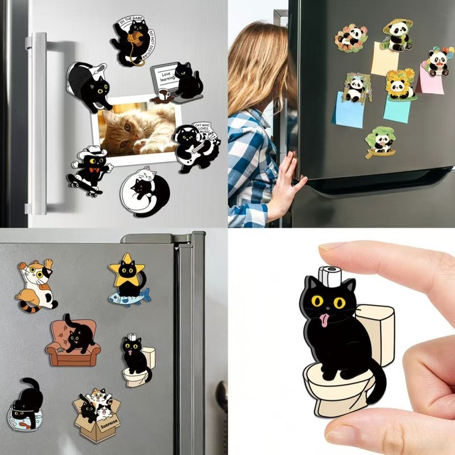 Cat Fridge Magnets Metallic Finish Acrylic Refrigerator Magnet Giant Panda Travel Souvenir Home Fridge Magnet