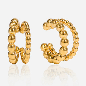 <b>Cuff</b> <b>Earrings</b> Gold Plated Bead Design Stainless Steel Women's Jewelry Fashion Accessory - Product Image 1