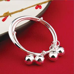 Nuevas Tobilleras de Plata de Ley 999 Hechas a Mano para Bebés y Pulsera China Grabada para Bebés con Dije de Campana - Product Image 4