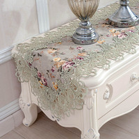 Nappe RUNXI de style européen, motif floral vert clair, 100% polyester, dentelle brodée, pompon, lavable, personnalisable