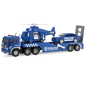 Ensemble de jouets pour enfants : hélicoptère, voitures de <span class=keywords><strong>police</strong></span>, camion et remorque avec voitures à friction - Product Image 1
