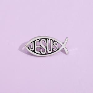 Diseño personalizado plata Metal Jesús broche dibujos animados pez en forma de esmalte Pin solapa insignia <span class=keywords><strong>precio</strong></span> al por mayor sin mínimo - Product Image 3